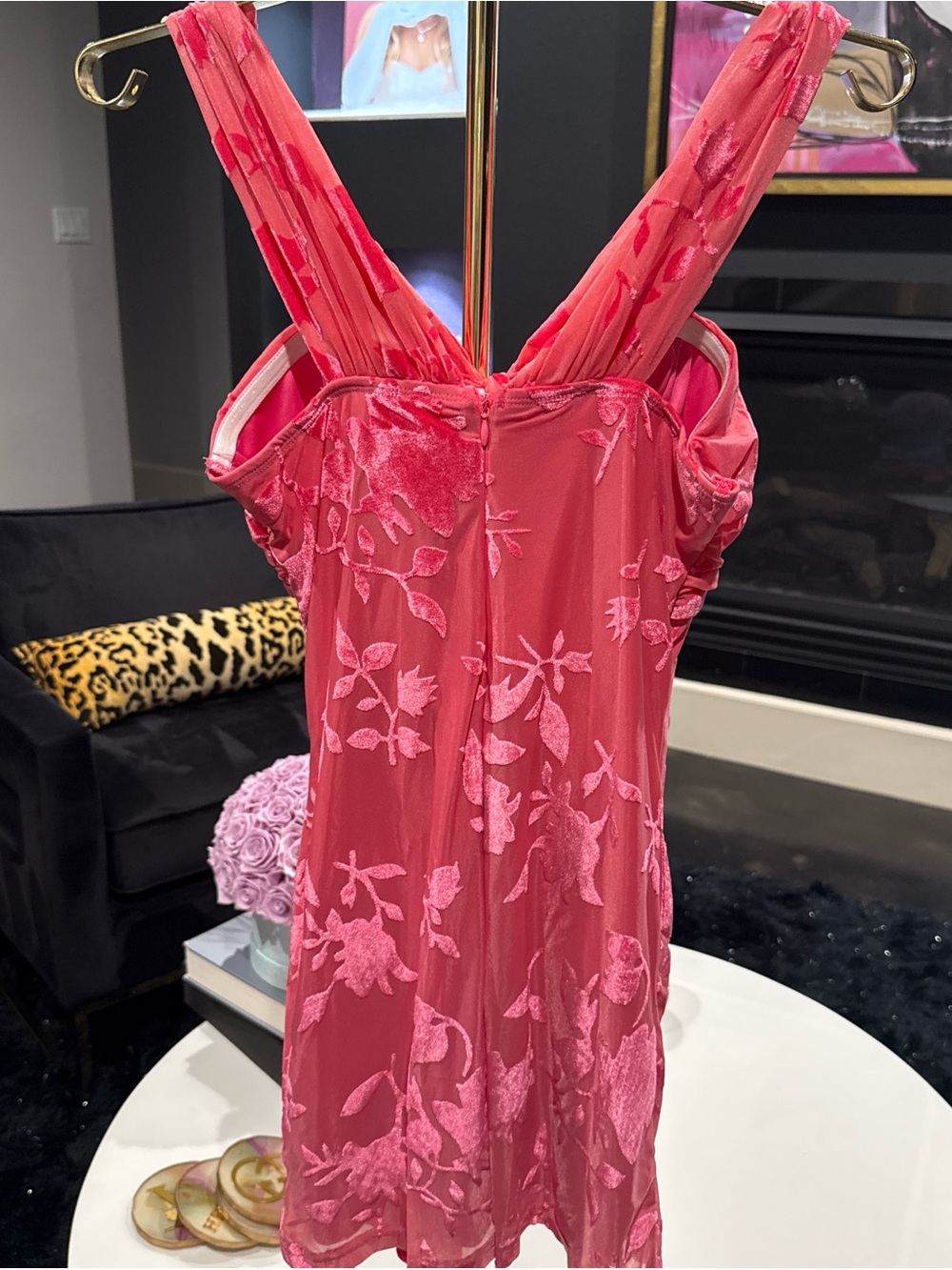 Hello Molly Hot Pink Off-Shoulder Floral Tie-Front Mini Dress - Picture 3 of 3